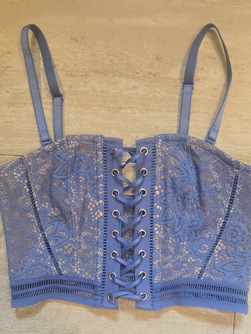 Victoria's Secret Perwinkle "Very Sexy" Unlined Versatile Lace-Up Corset Bra Top